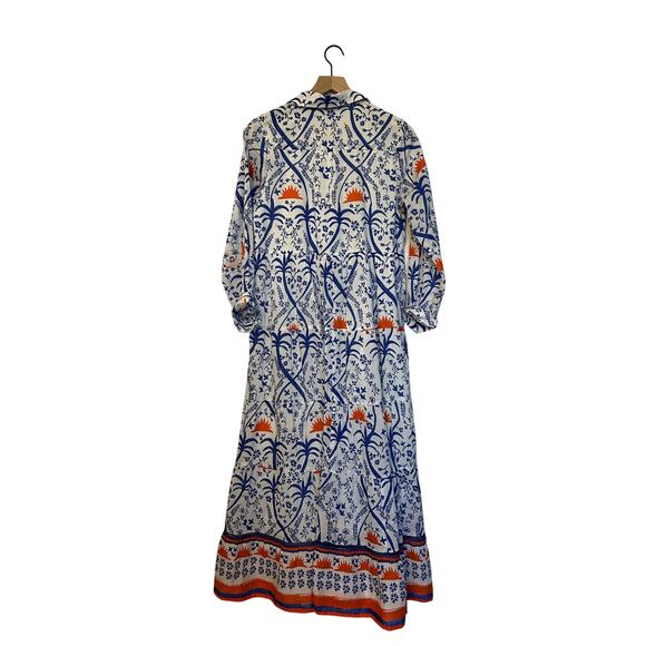 Ro's Garden Jinette Maxi Blue Ozzie Orange White Button Front Dress - Picture 5 of 5